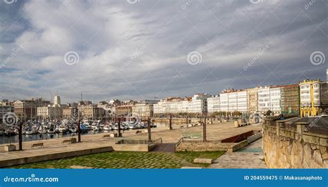 Yacht Harbor And Promenade In The Historic City Center Of La Coruna