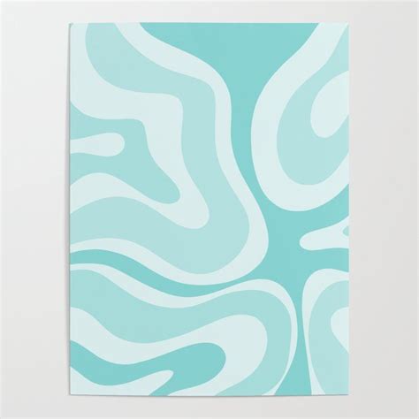 Modern Retro Liquid Swirl Abstract In Light Aqua Teal Blue Art Poster