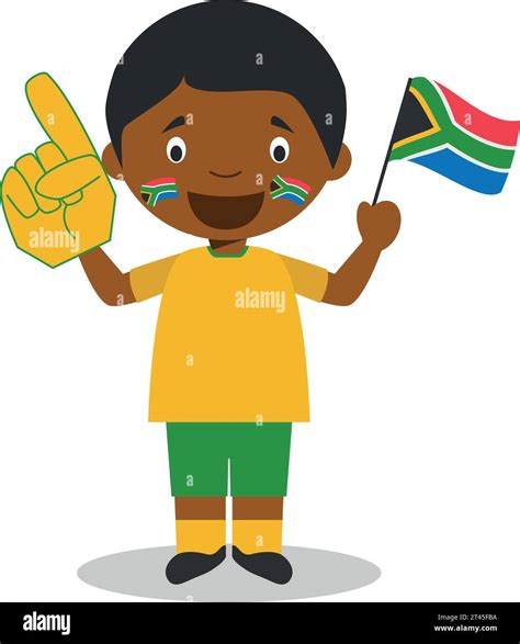 National Sport Team Fan From South Africa With Flag And Glove Vector