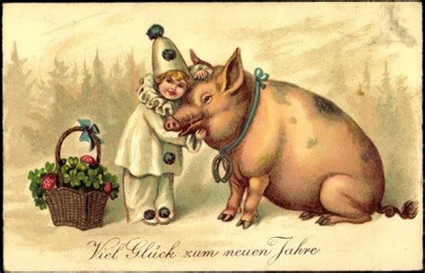 Ansichtskarte Postkarte Gl Ckwunsch Neujahr Schwein Akpool De