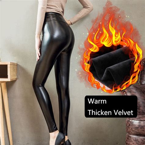 Qisin Plus Size Winter Pu Leather Leggings Women Thickened Warm Legging