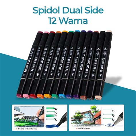 touch coco spidol dual side art sketch marker drawing set  color