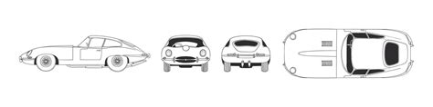 Sport Car Hand Drawn Car Front Back Top And Side View Vector