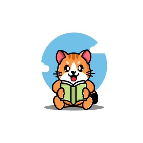 Cute cat reading book cartoon icon illustration 12895694 Vector Art at Vecteezy