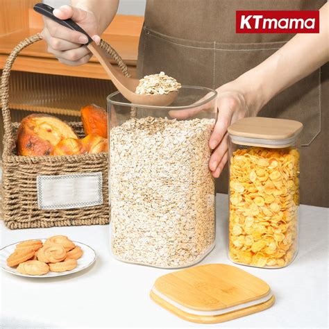 Ktmama Glass Flour And Sugar Containers Oz Large Jars Square