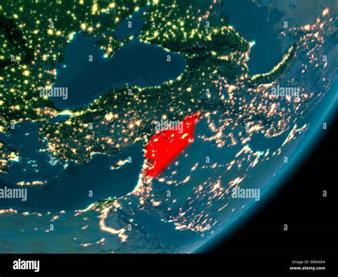 Night View Of Syria Highlighted In Red On Planet Earth With Atmosphere