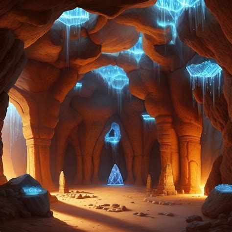 Premium AI Image Glowing Crystals In A Cave