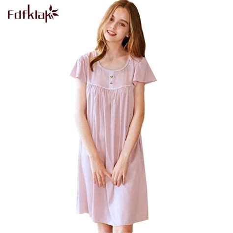 Fdfklak Soft Cotton Night Dress Women Short Sleeve Nightgowns Female