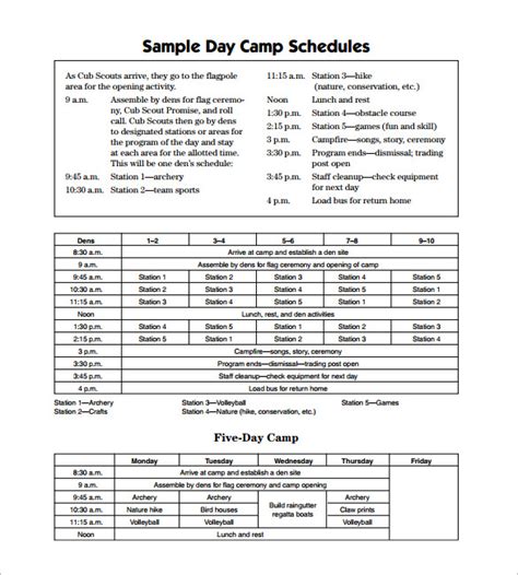 15 Camp Schedule Templates Pdf Doc Free And Premium Templates