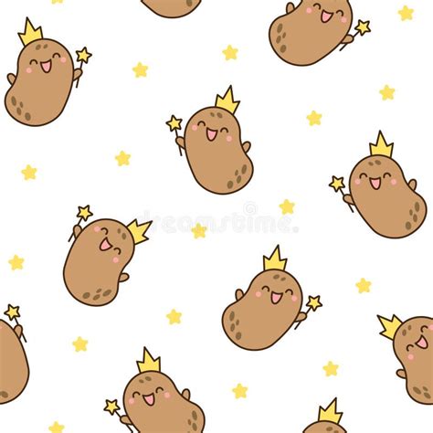 Cute Happy Potato Character Seamless Pattern Stock Vector