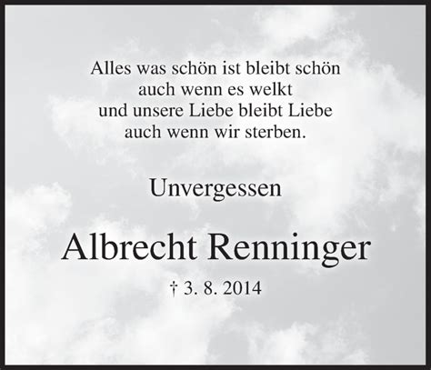 Albrecht Renninger Traueranzeige Trauer Infranken De