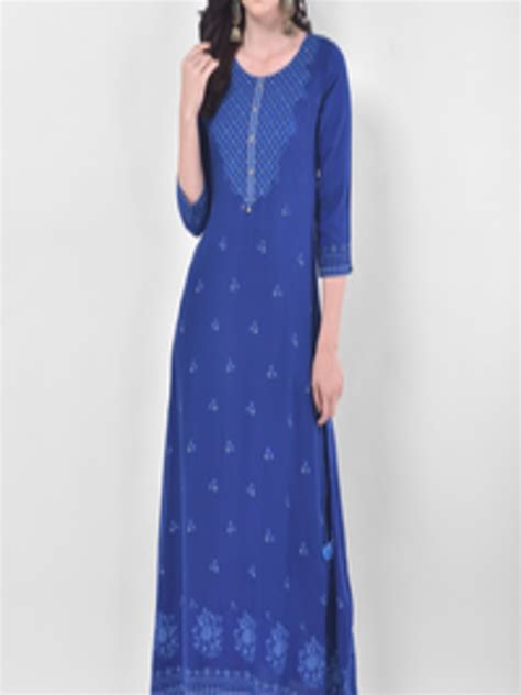 Buy Span Women Blue Ethnic Motifs Embroidered Thread Work Kurta