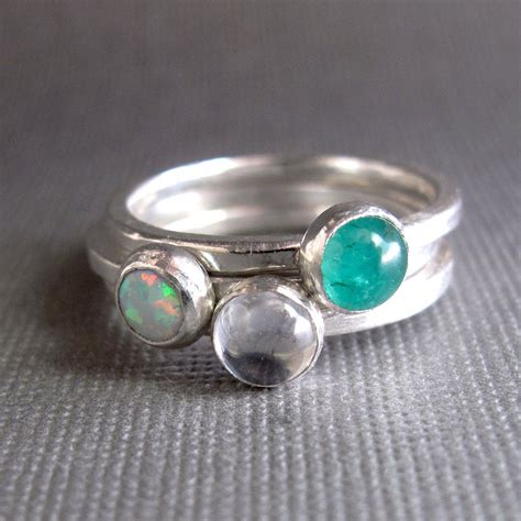 Birthstone Stacking Rings Sterling Silver & by NinaGibsonDesigns