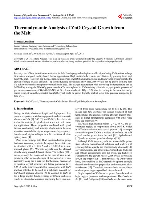 PDF Thermodynamic Analysis Of ZnO Crystal Growth From The Melt