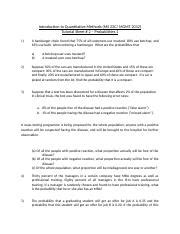 Tutorial Sheet Probabilities Doc Introduction To Quantitative