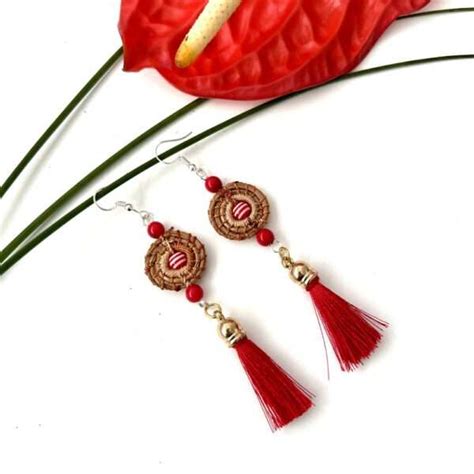 Aretes Largos Ocoxal Con Rojo Albor Arte Mx