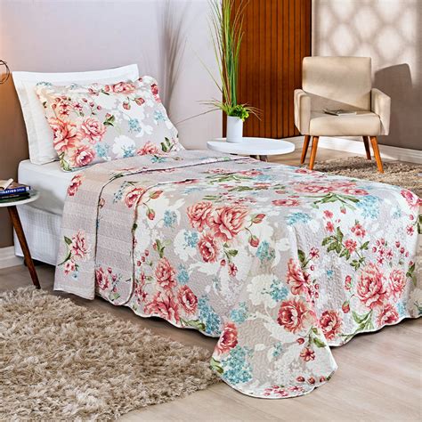 Colcha Bouti Cobre Leito Cama Solteiro Dupla Face Estampado 02 Peças