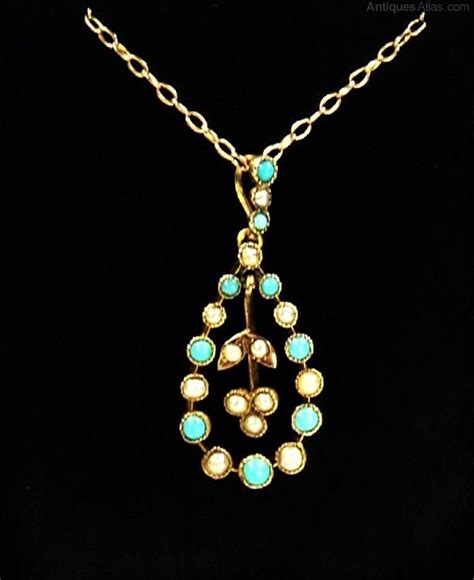 Antiques Atlas Antique Gold Pearl Turquoise Necklace 1900s