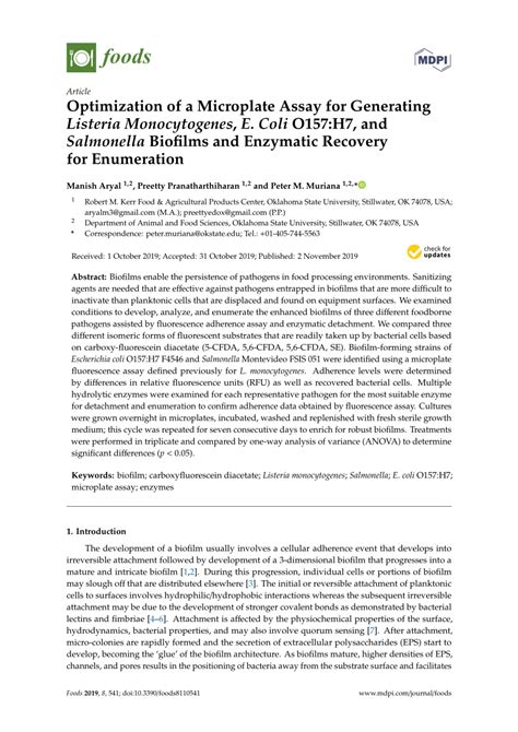 Pdf Optimization Of A Microplate Assay For Generating Listeria