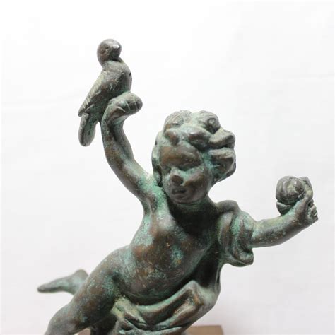 Sculpture Putto Con Uccello E Fiore In Mano Cm Bronze Catawiki