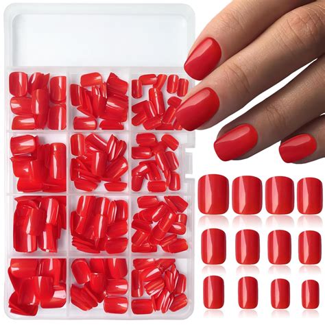 Loveourhome 360pc Square Press On Nails Short Fake Nails Red Acrylic Press On Nails