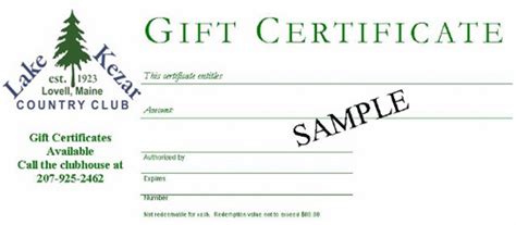 Lake Kezar Golf Gift Certificates - Lake Kezar Country Club