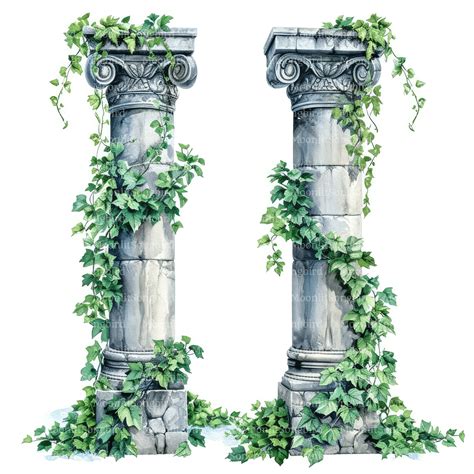 12 Greek Pillars With Vine Leaves Clipart, Digital Download, Printable ...