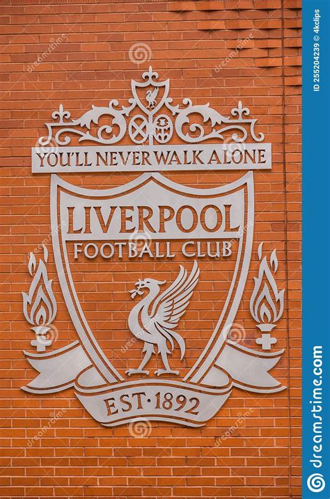 Fc Liverpool Logo On The Wall Of Anfield Stadium Liverpool Uk