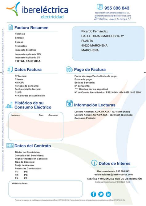 Partes Que Componen Una Factura De La Luz Ibereléctrica Energía