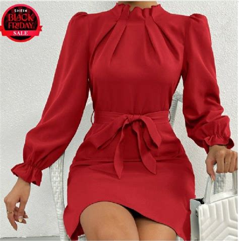 Boat Neck Bishop Sleeve Belted Dress Artofit