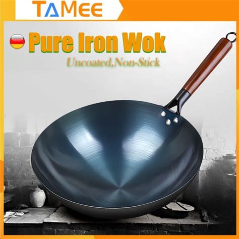 TAMEE Kawali Wok Pan Non Stick Heavy Duty Carbon Steel 32 34 36cm