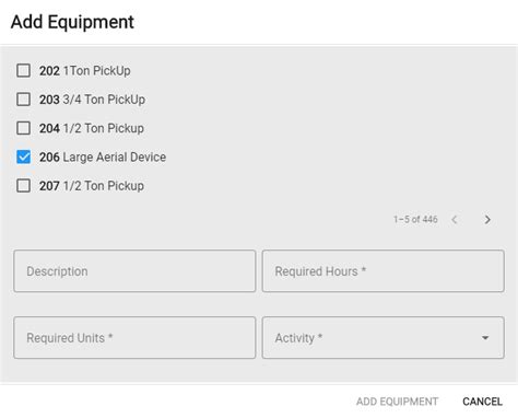 add equipment   material