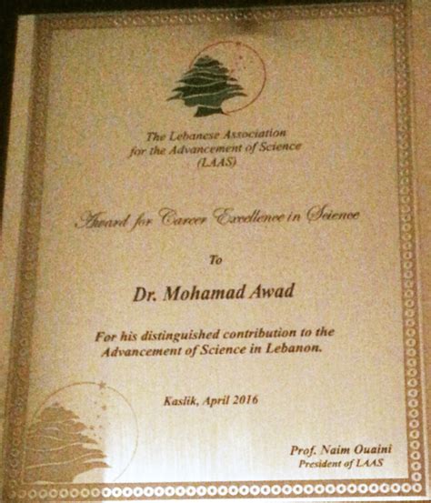 (PDF) Award for career excellence in science - Lebanese Association for ...