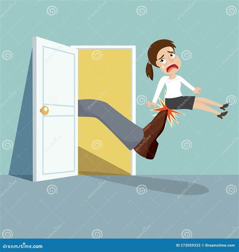 businesswoman  kicked    door stock vector illustration