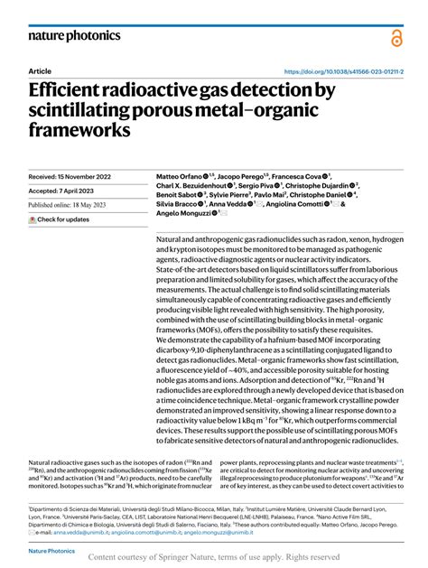 Pdf Efficient Radioactive Gas Detection By Scintillating Porous Metal Organic Frameworks