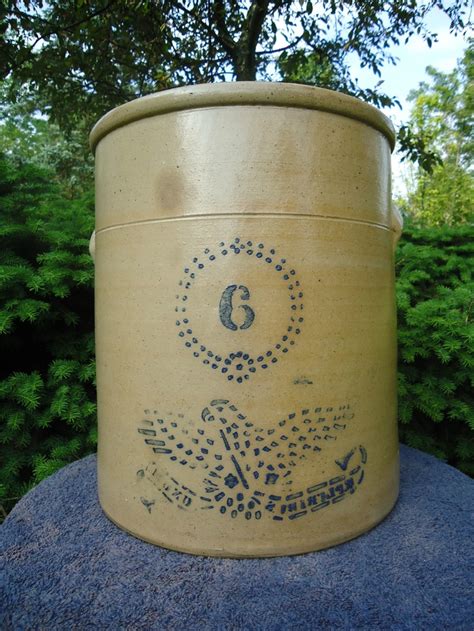 Gallon Ohio Stoneware Crock With Wreath And Eagle Holding A Banner