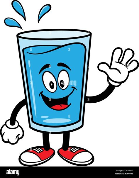 Vidrio de agua Mascot Waving - una ilustración de dibujos animados de un vaso de agua Mascot ...