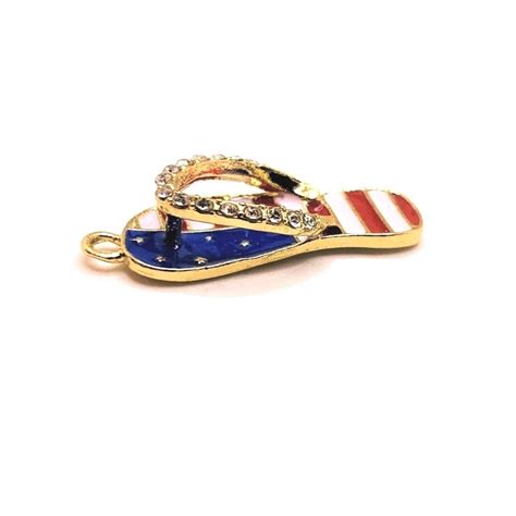 Or Pieces Red White And Blue Enamel Gold Plated Flip Flop