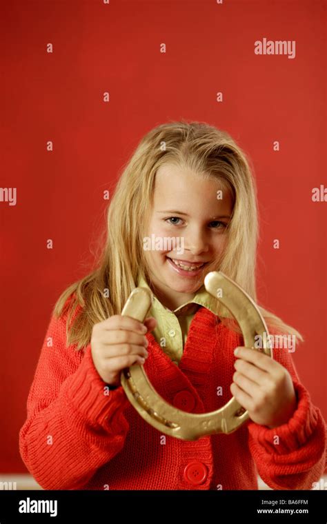 Girls Smiles Horseshoes Golden Hold Series Indoors Childhood People 7 8