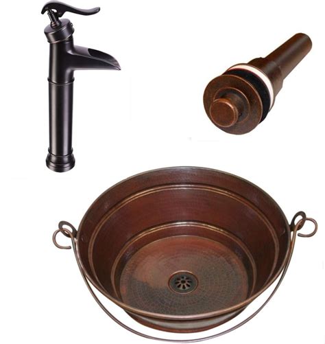 Simplycopper 15 Round Copper Vessel Bucket Bathroom Sink With Green Patina Exterior