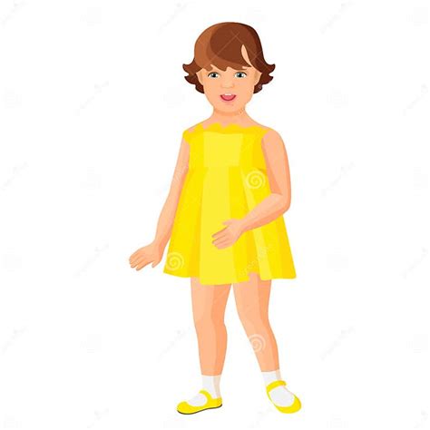 Young Kindergarten Girl In Yellow Dress Isolated On White Stock Vector