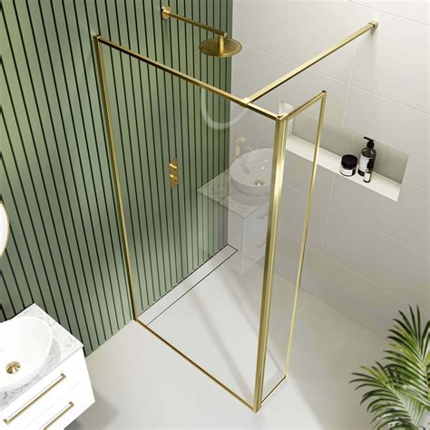 Munich Brushed Brass Wet Room Glass 1000mm 250mm Pivot