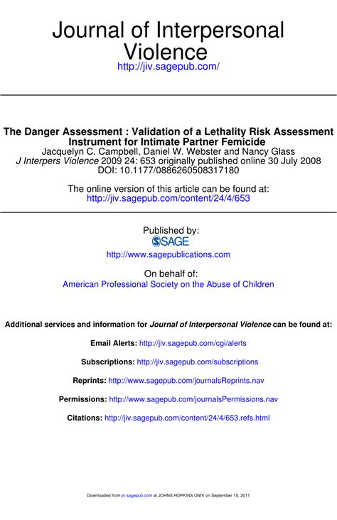 Pdf The Danger Assessment Validation Of A Lethality Risk Assessment