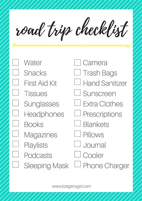 Printable Road Trip Checklist