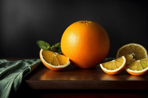 Premium Ai Image A Group Of Oranges Sitting On Top Of A Wooden Table