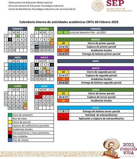 Calendario Semestral Febrero Julio 2023 Cbtis 60