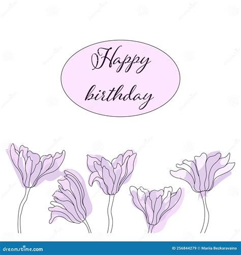 Happy Birthday Card with Pink Flowers Stock Vector - Illustration of ...