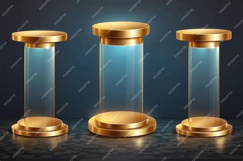 Premium Photo Pedestals Set Pedestal With Golden Line On Isolated