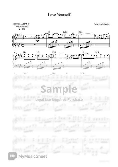 Justin Bieber Love Yourself Piano Sheet Sheets By Pianella Piano