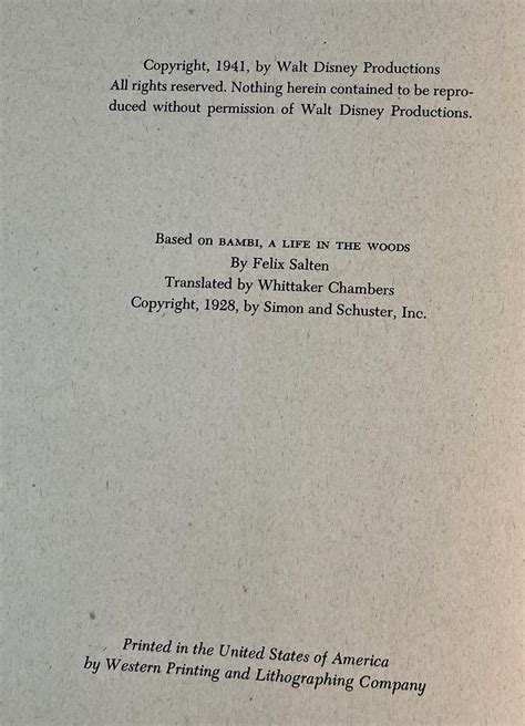 Lot Walt Disney S Bambi Adapted From The Novel By Felix Salten